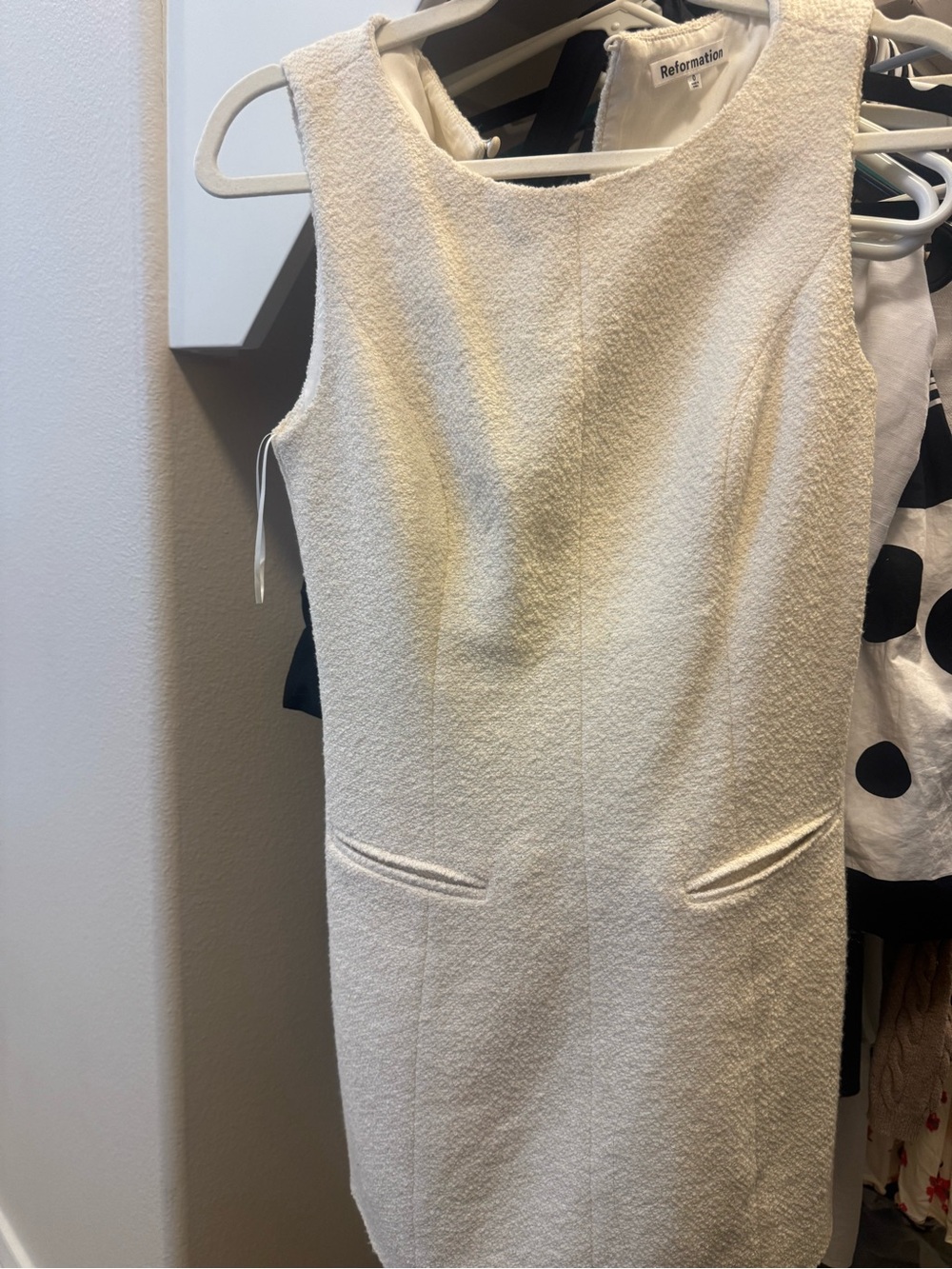 Reformation Ivory Textured Sleeveless Sheath Dress